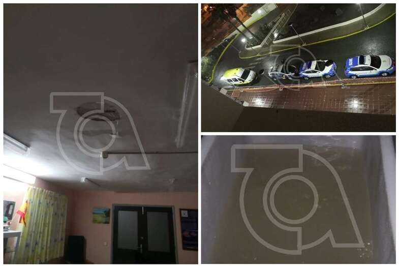 Goteras, desprendimientos y efectivos policiales, esta madrugada en Taliarte (Foto TA)